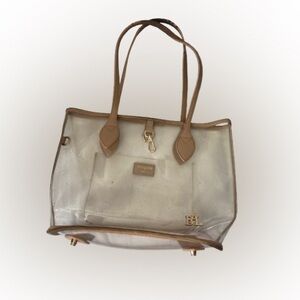 Elegant Transparent Tote with Tan Leather Trim